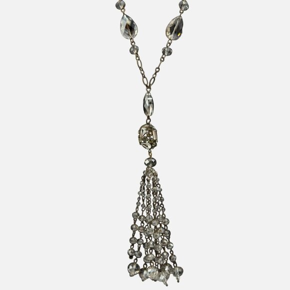 Sweet Lola Clear Crystal Beaded Station Tassels Chain Y Drop Neckline - Picture 3 of 5